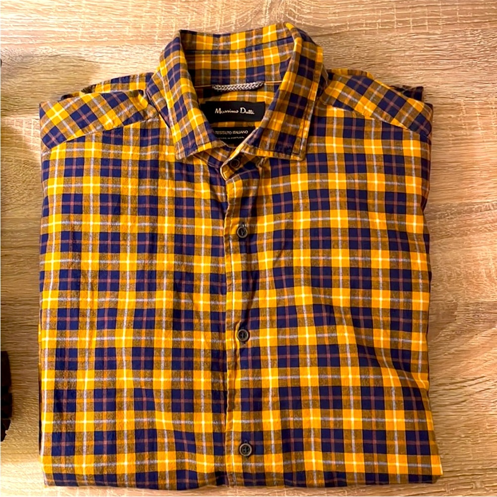 Massimo Dutti tessuto Italiano men's button down shirt large yellow navy